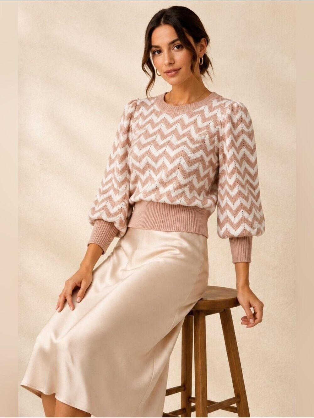 MINKPINK CHEVRON KNIT SWEATER POET SLEEVE MEDIUM LIKE NEW!